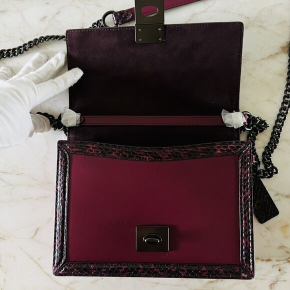 COACH Hutton Black Cherry Leather Snakeskin Detail Shoulder Bag - Picture 9 of 12